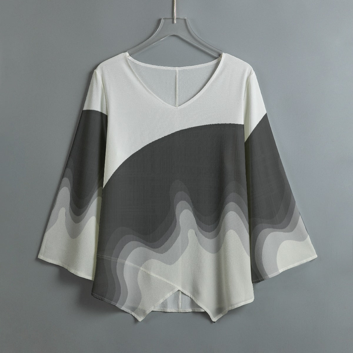 All-Over Print Women's V-neck T-shirt With Irregular Hem