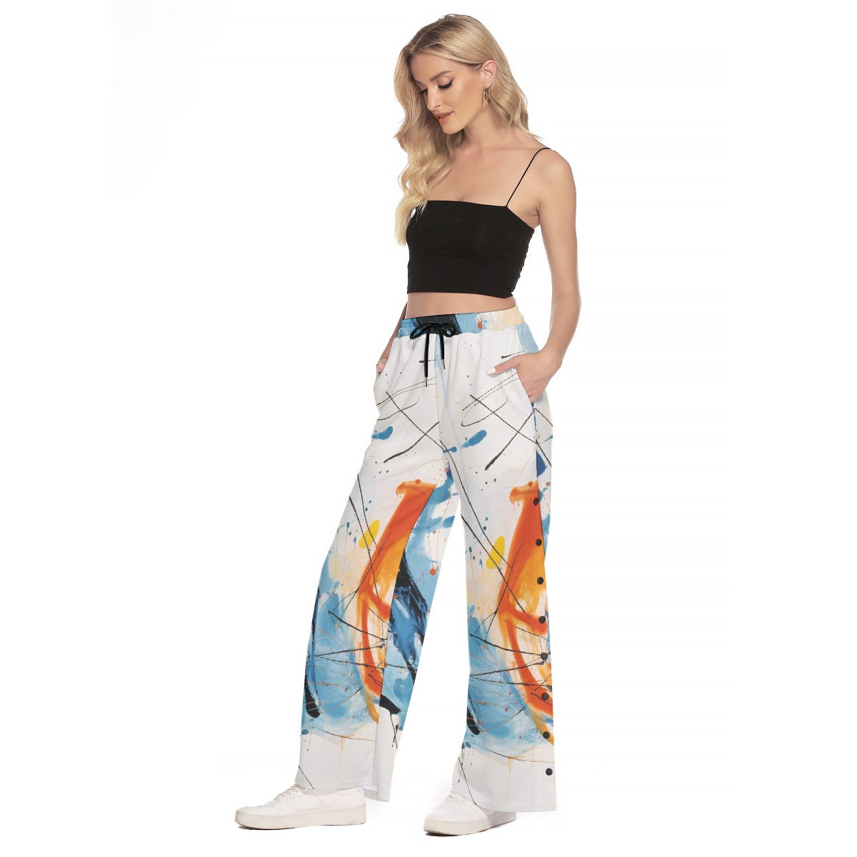 All-Over Print Women's Side Slit Snap Button Trousers