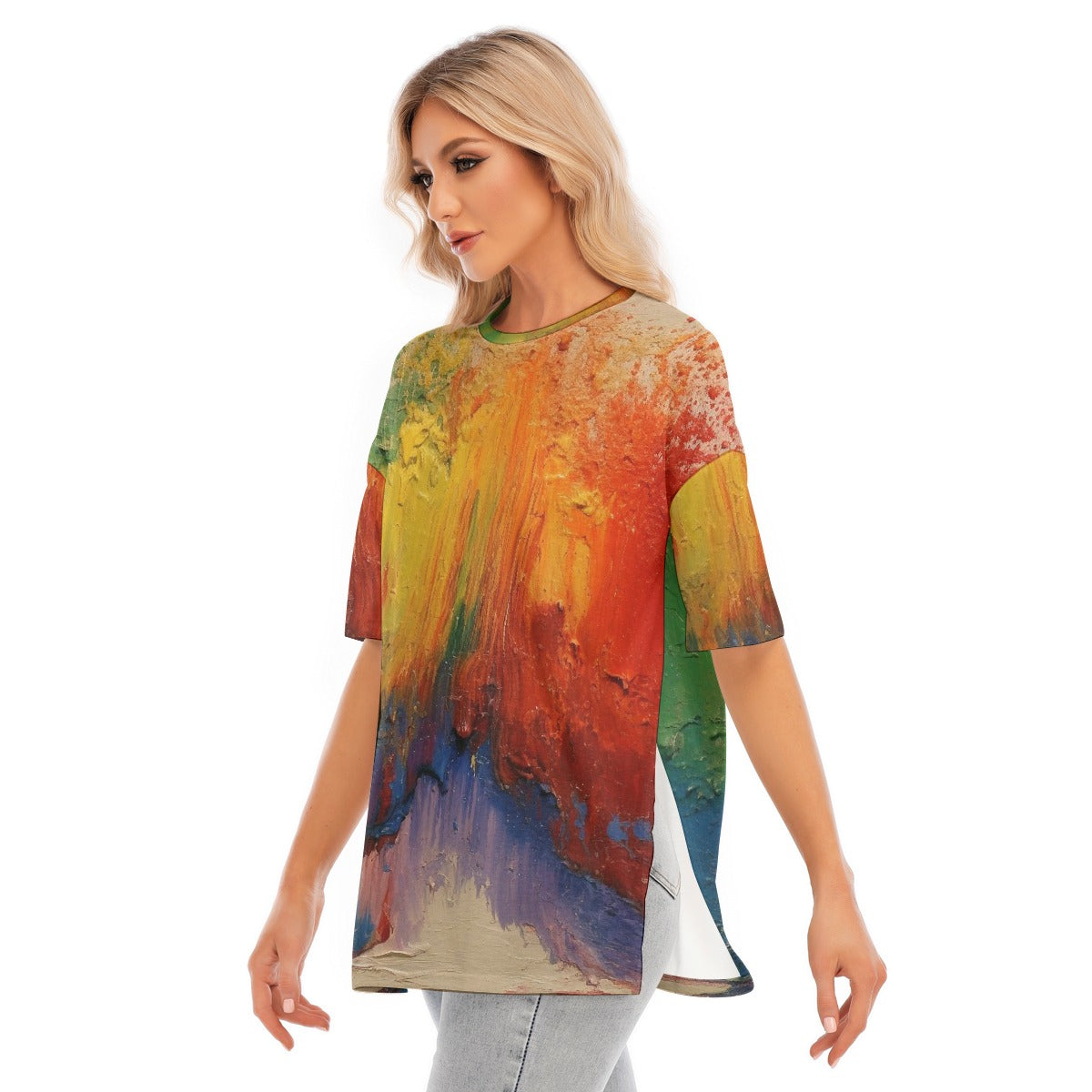 All-Over Print Women's Short Sleeves T-shirt With Hem Split