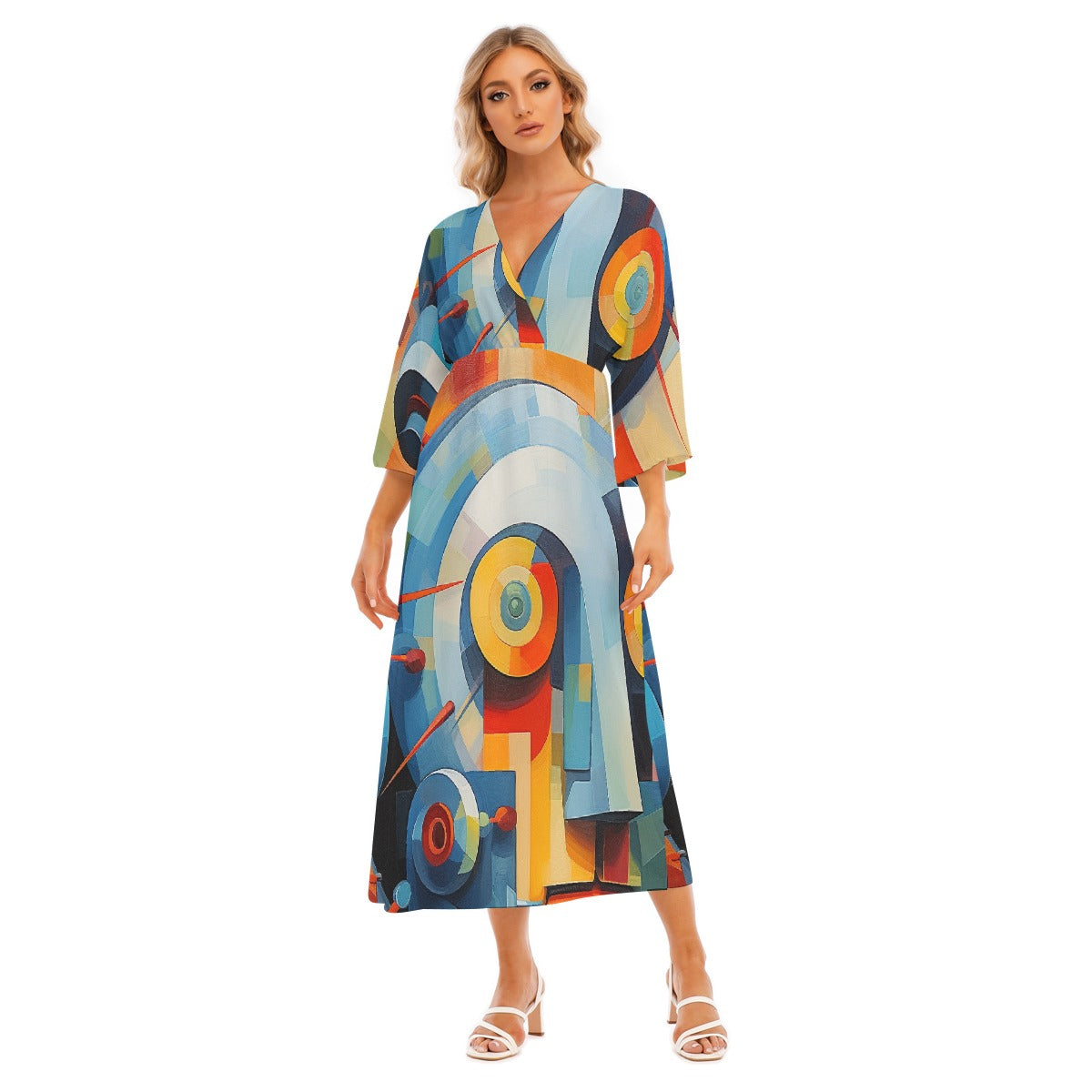 All-Over Print Women's Mid-Sleeve Long Dress
