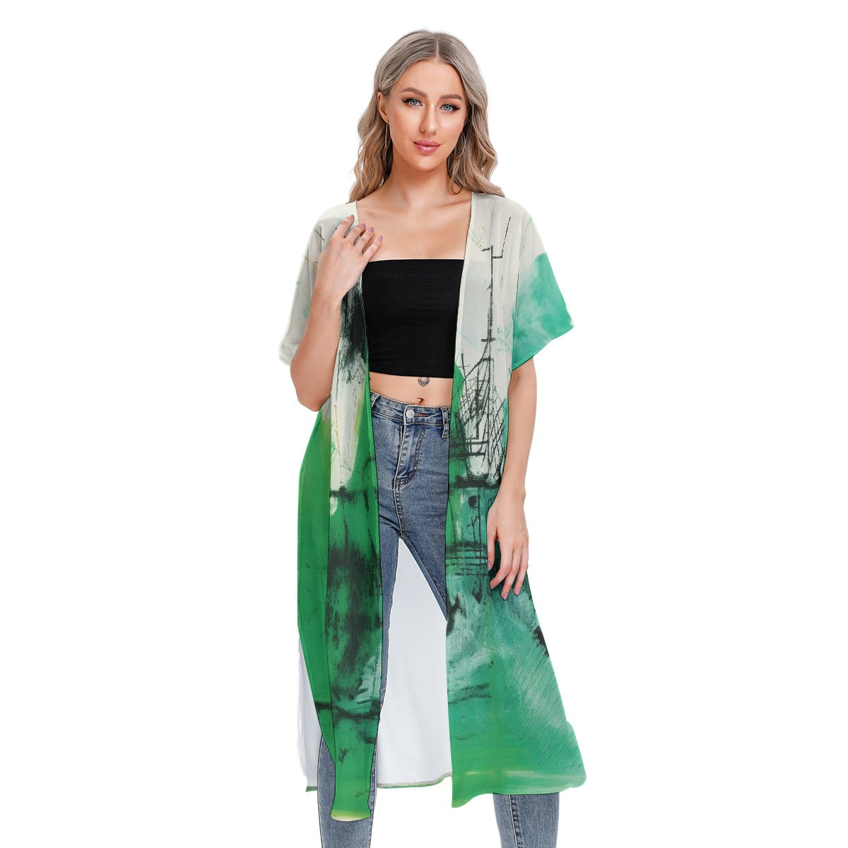 All-Over Print Women's Short Sleeve Cardigan