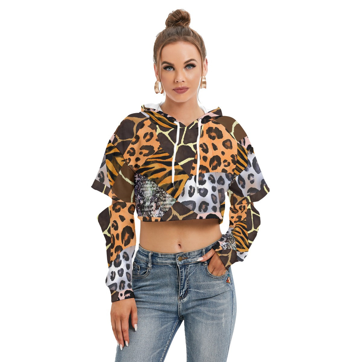 All-Over Print Women's Heavy Fleece Hoodie With Hollow Out Sleeve