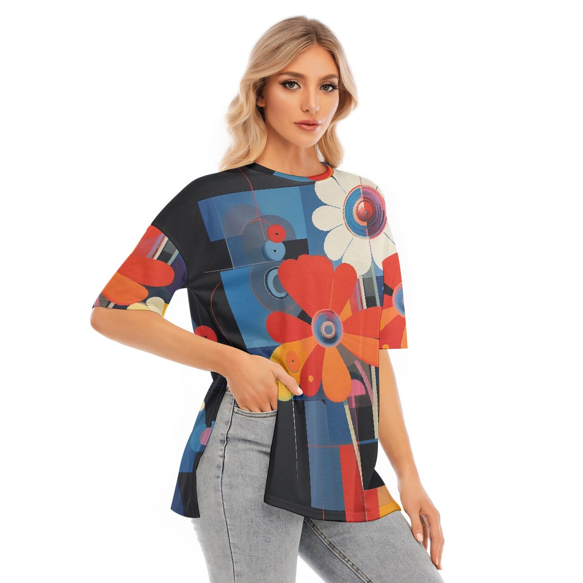 All-Over Print Women's Short Sleeves T-shirt With Hem Split