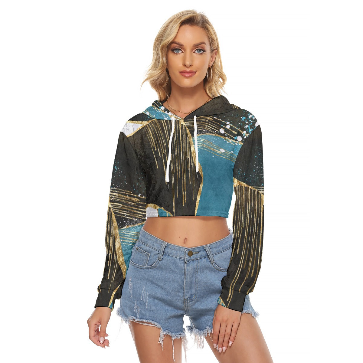 All-Over Print Women's Crop Top Hoodie|Velvet