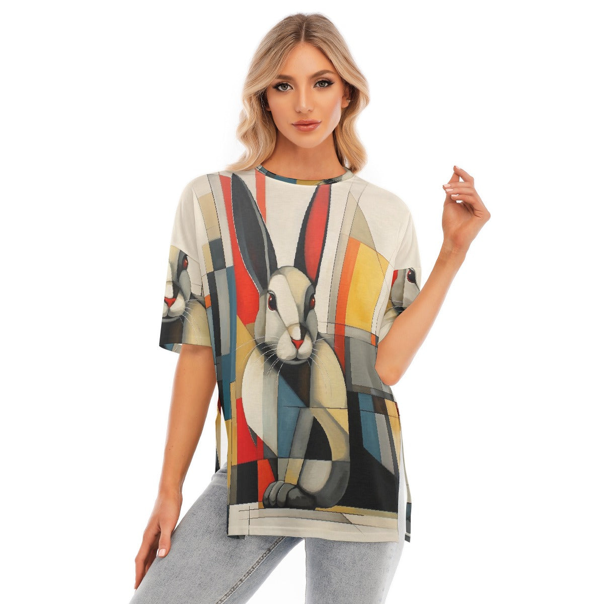 All-Over Print Women's Short Sleeves T-shirt With Hem Split