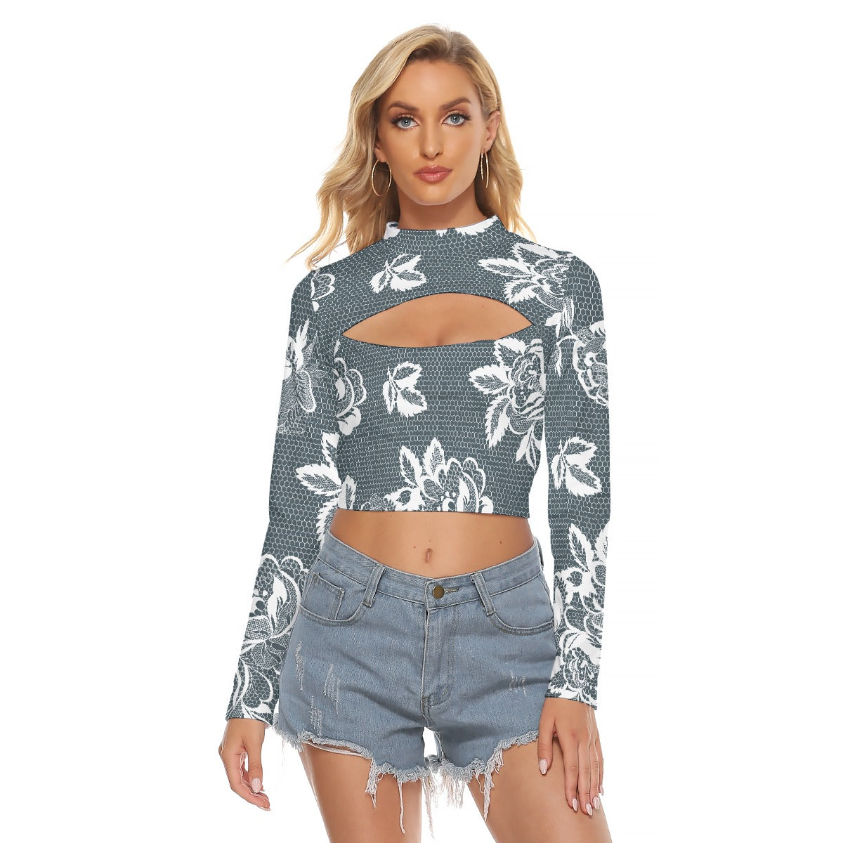 All-Over Print Women's Hollow Chest Keyhole Tight Crop Top