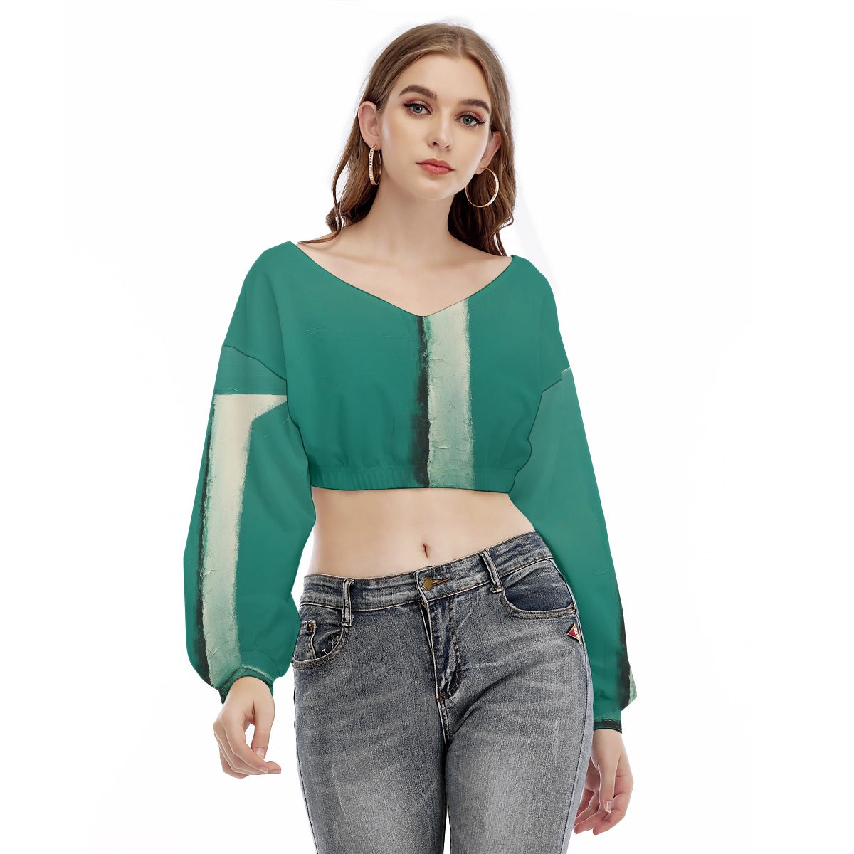 All-Over Print Women's V-neck Long Sleeve Cropped Sweatshirt