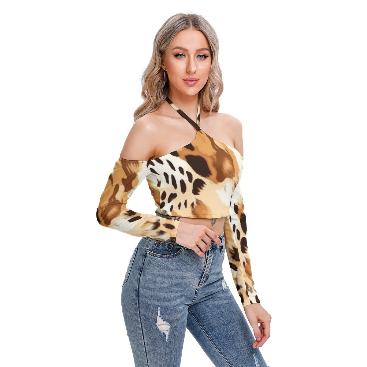 All-Over Print Women's Halter Lace-up Top