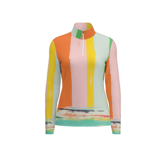 All-Over Print Women's Sports Collar Jersey With Long Sleeve