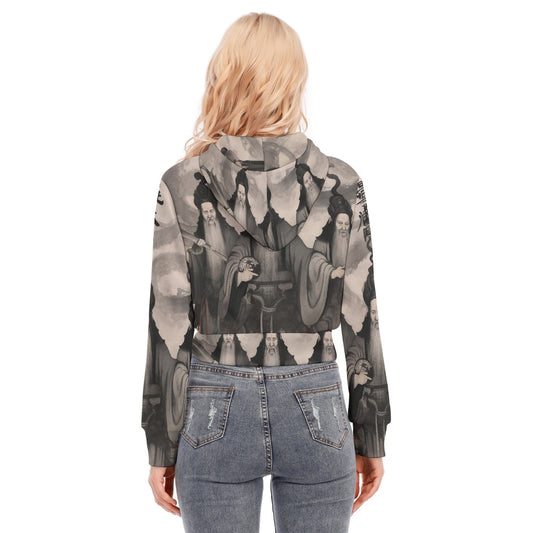 All-Over Print Women's Crop Top Hoodie With Zipper Closure
