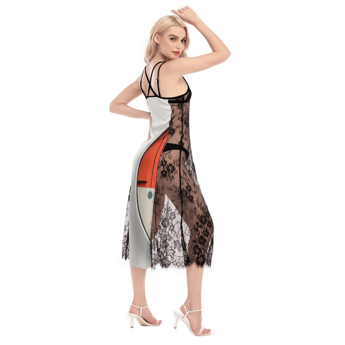 All-Over Print Women's Lace Cami Cross Back Dress