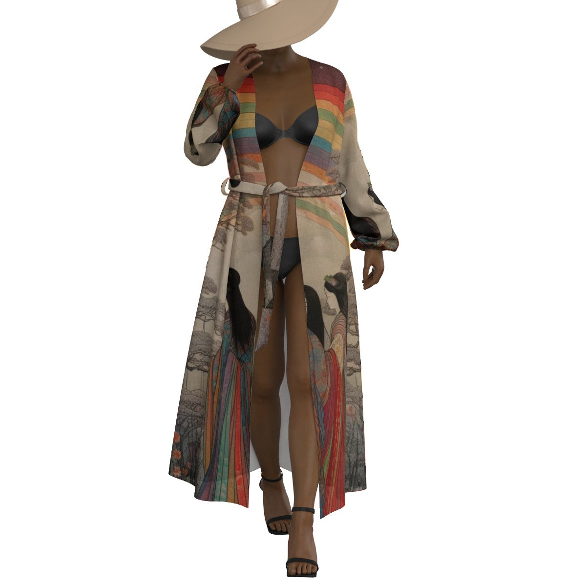 All-Over Print Women's Lace-up Chiffon Robe