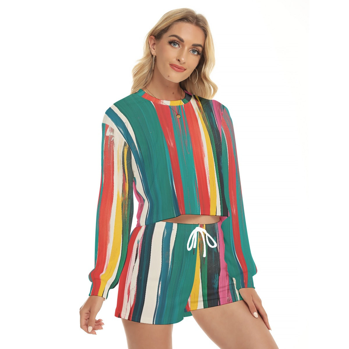 All-Over Print Women's Short Sweatshirt And Pants Suit