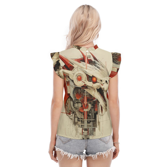 All-Over Print Women's Blouse With Ruffle Collar And Sleeve