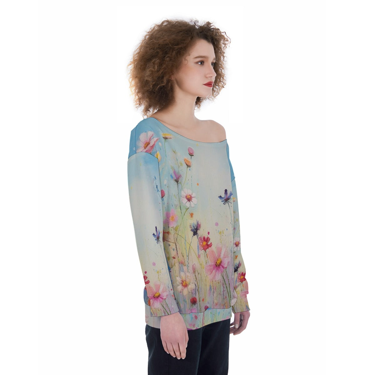 All-Over Print Oversized Women's Off-Shoulder Sweatshirt