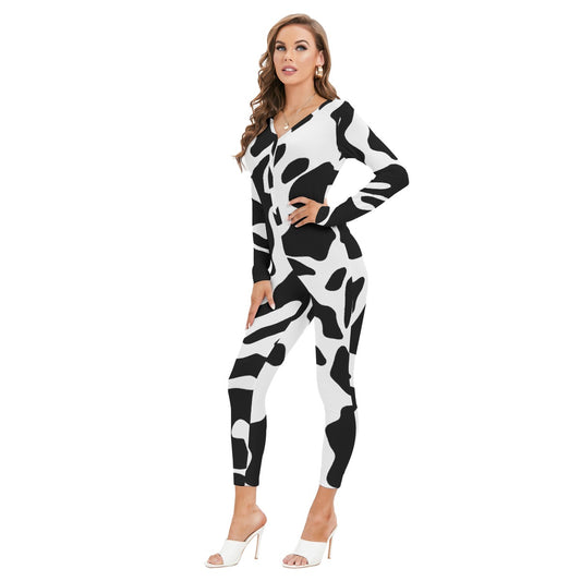 All-Over Print Women's Plunging Neck Jumpsuit