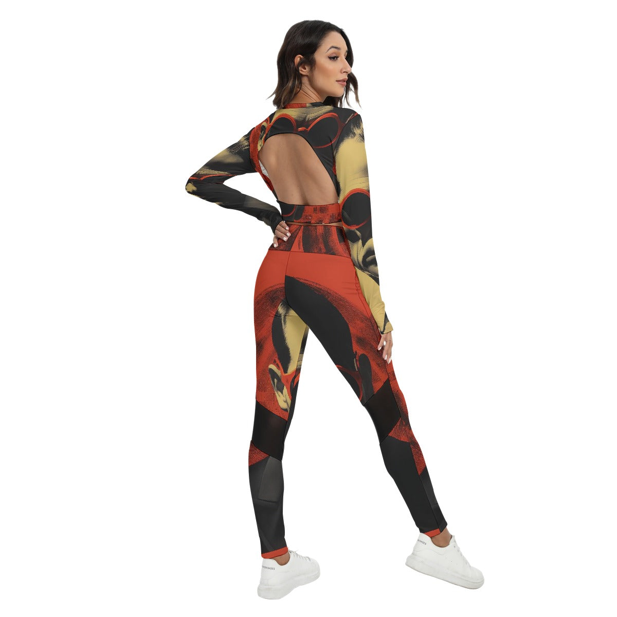 All-Over Print Women's Sport Set With Backless Top And Leggings