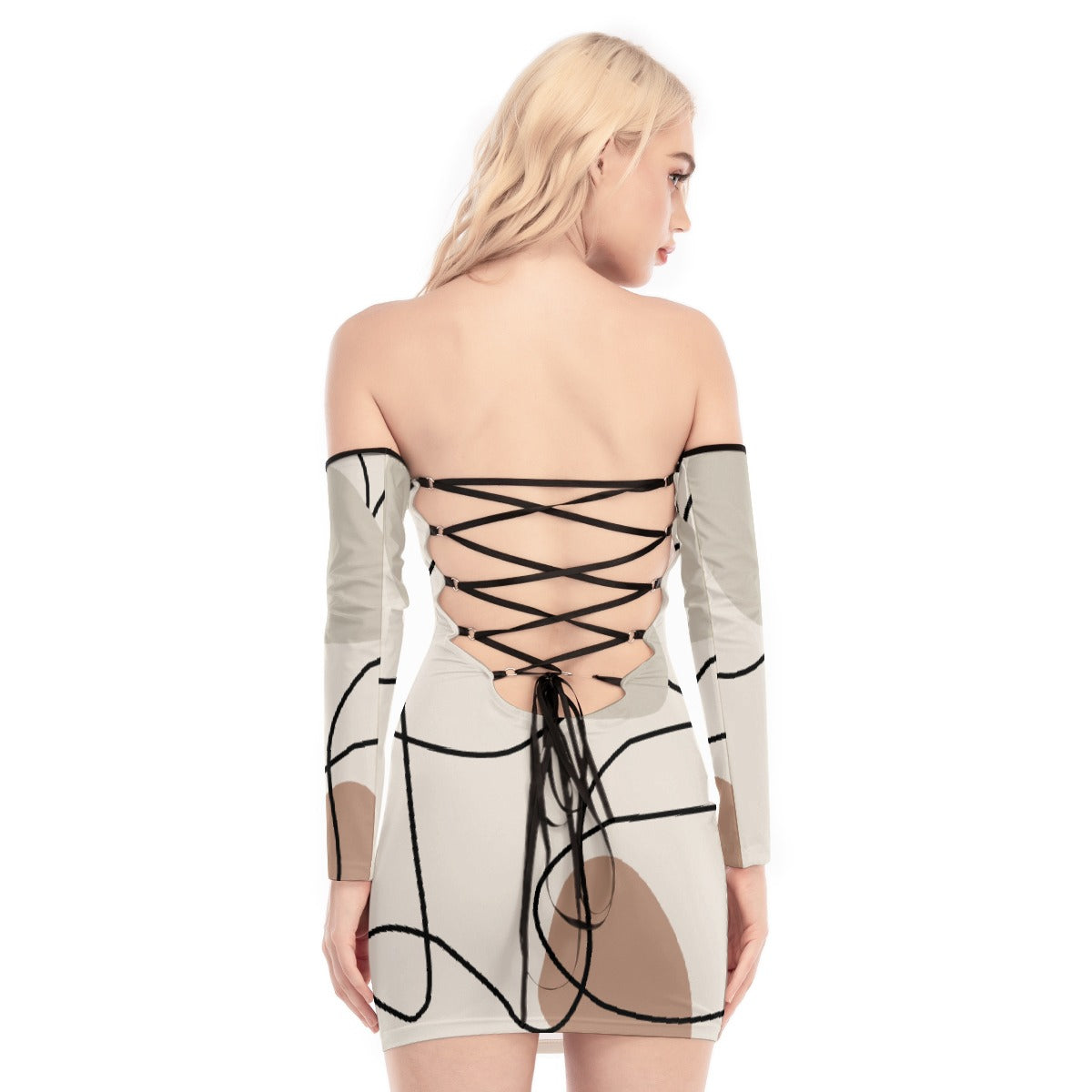 All-Over Print Women's Off-shoulder Back Lace-up Dress