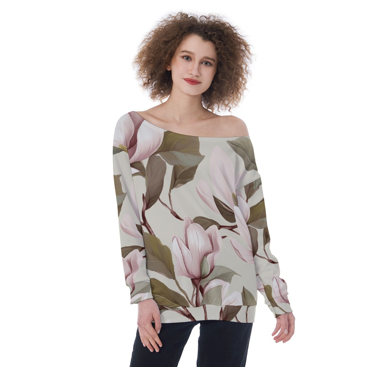 All-Over Print Oversized Women's Off-Shoulder Sweatshirt