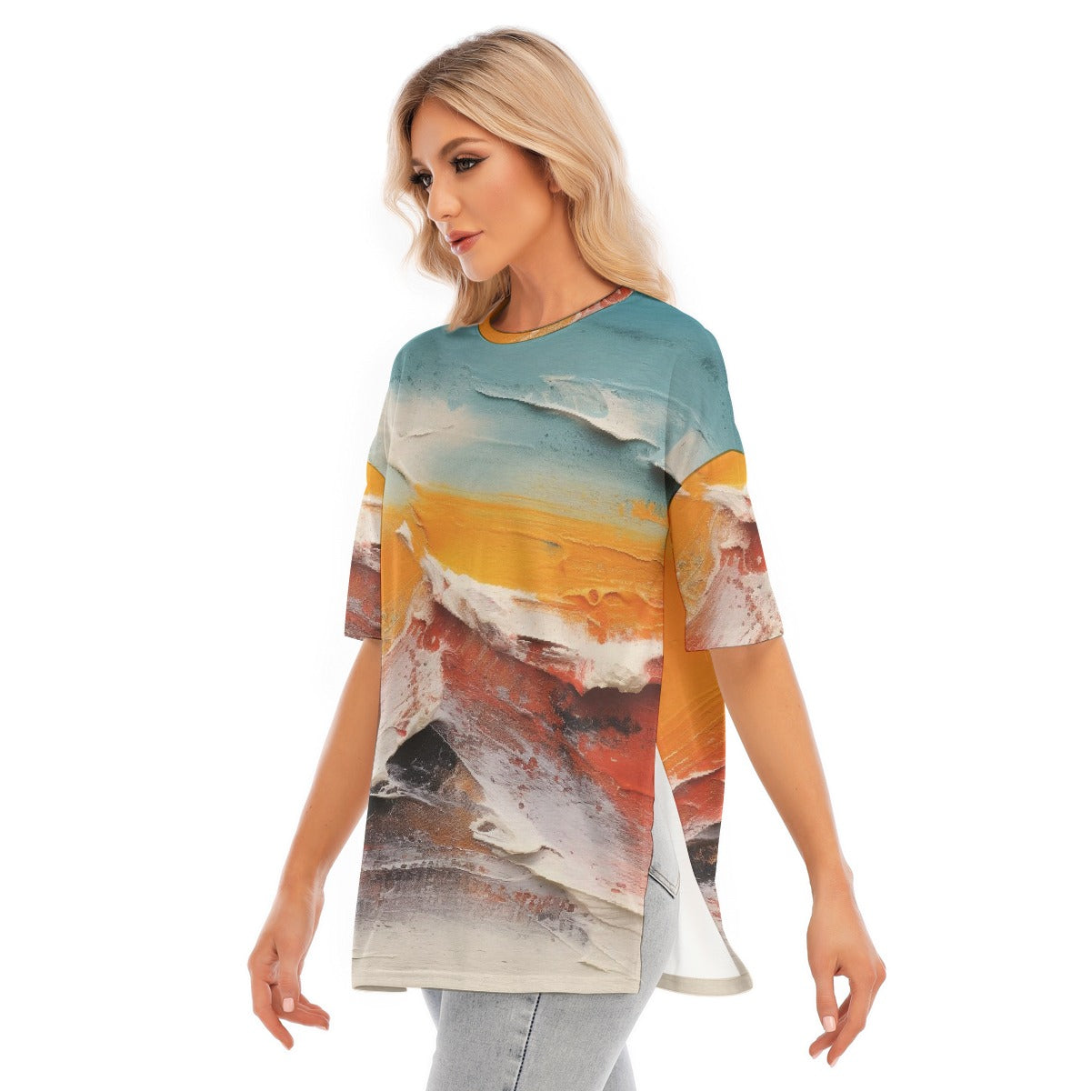 All-Over Print Women's Short Sleeves T-shirt With Hem Split