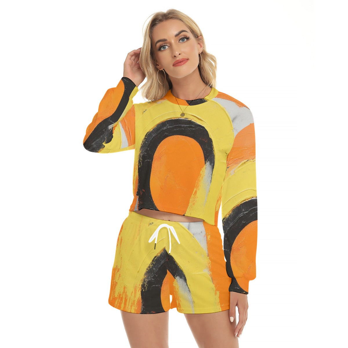 All-Over Print Women's Short Sweatshirt And Pants Suit