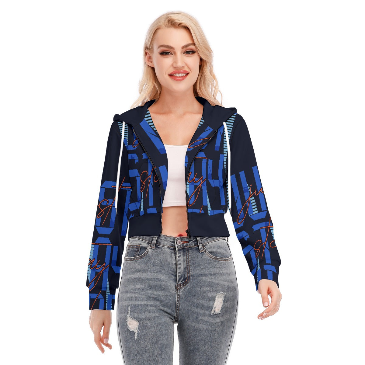 All-Over Print Women's Crop Top Hoodie With Zipper Closure