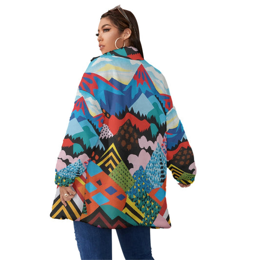 All-Over Print Unisex Borg Fleece Stand-up Collar Coat With Zipper Closure(Plus Size)