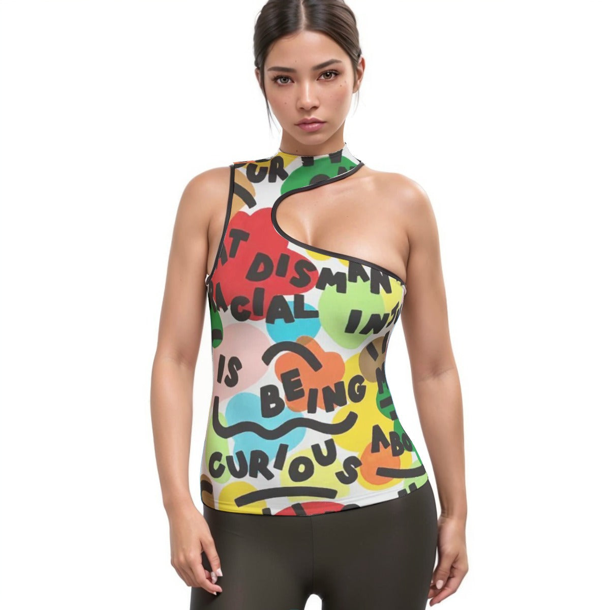 All-Over Print Women's Halter Sleeveless Asymmetrical Tank Top