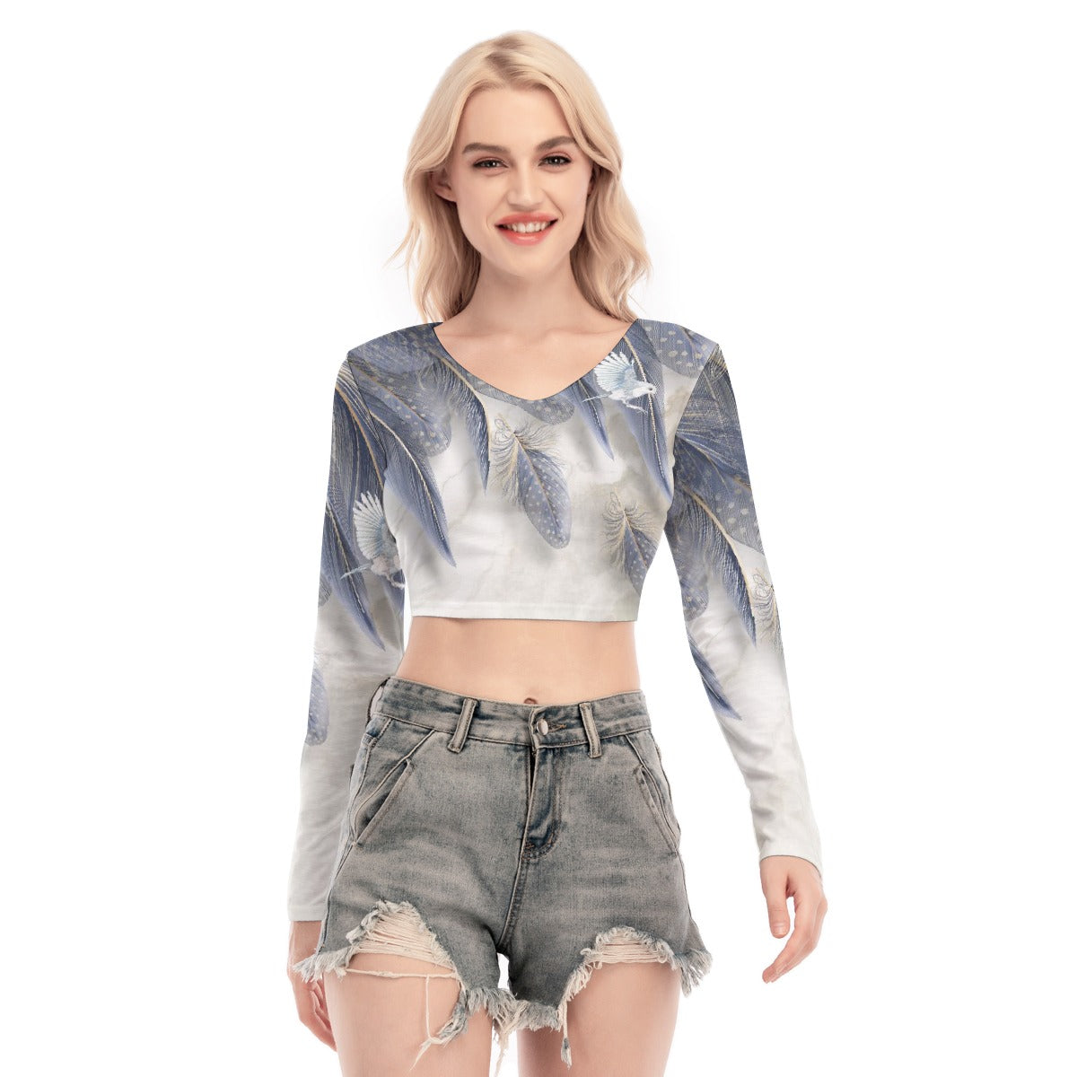 All-Over Print Women's Back Hollow T-shirt With Strap