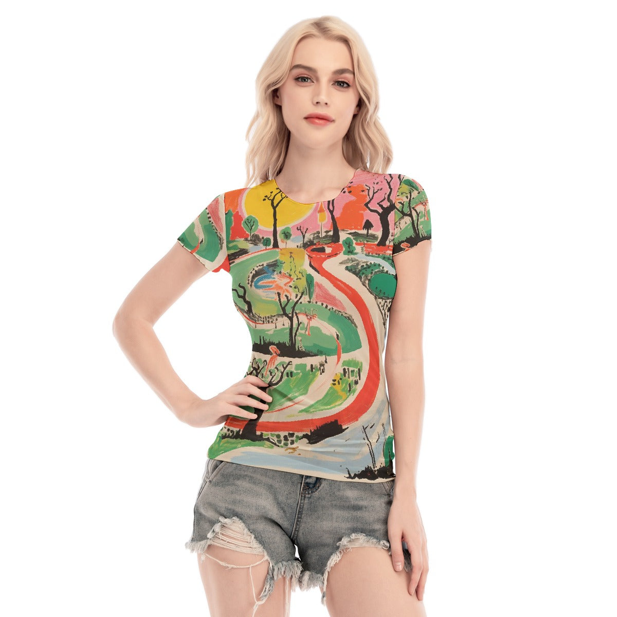 All-Over Print Women's Short Sleeve Mesh Blouse