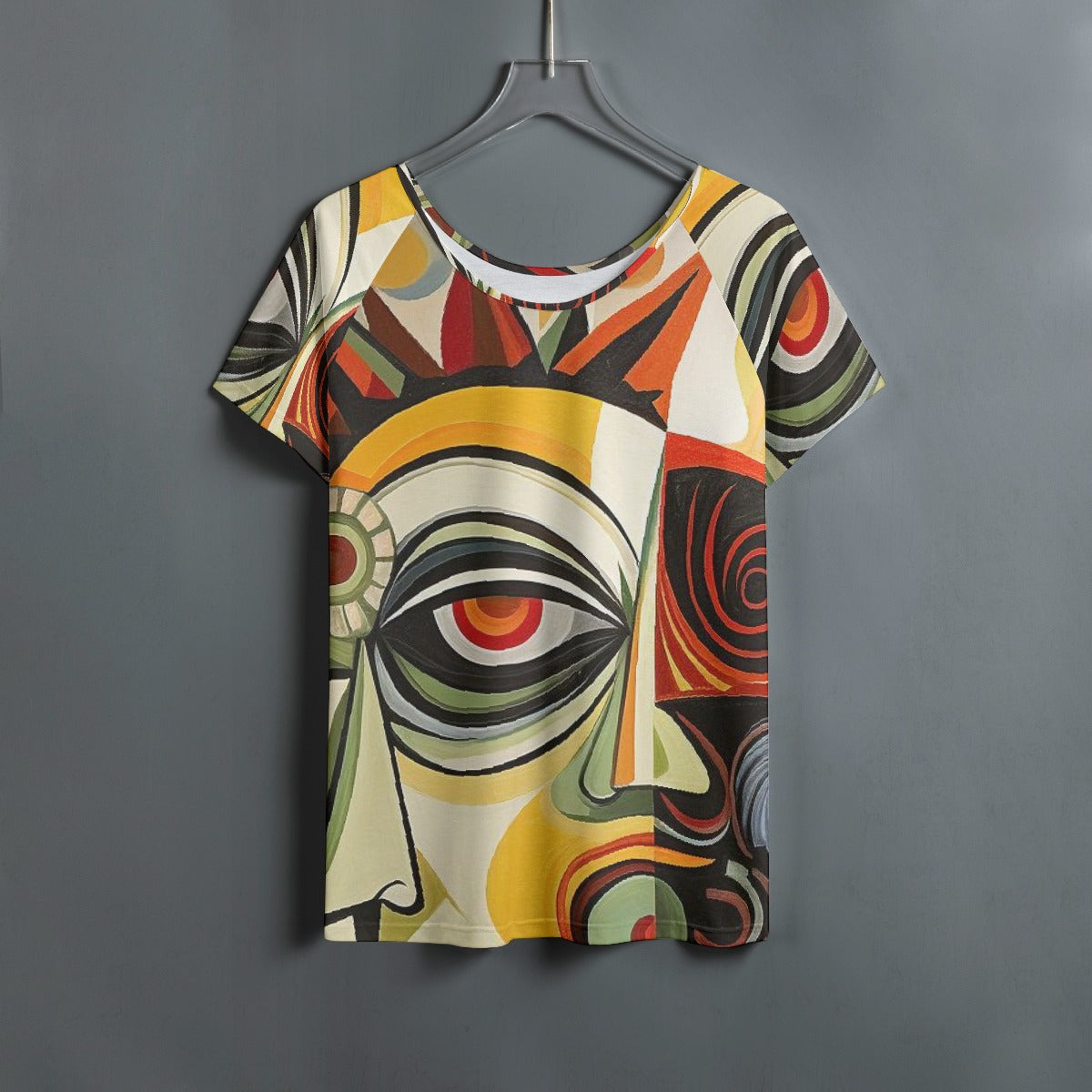 All-Over Print Women's Round Neck T-shirt With Raglan Sleeve