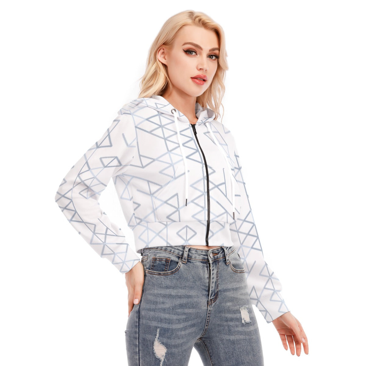 All-Over Print Women's Crop Top Hoodie With Zipper Closure