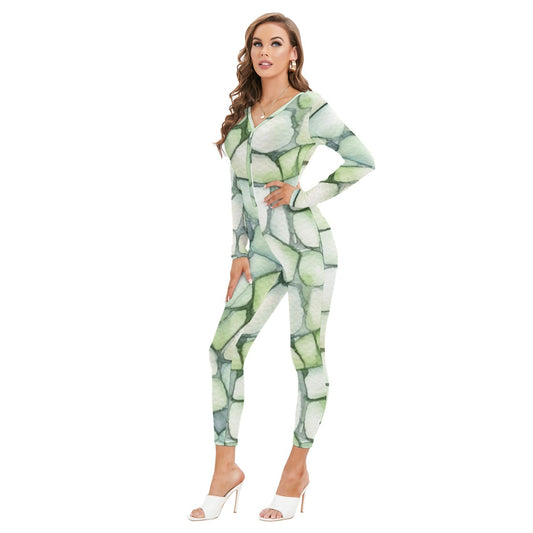 All-Over Print Women's Plunging Neck Jumpsuit