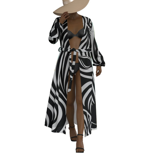 All-Over Print Women's Lace-up Chiffon Robe