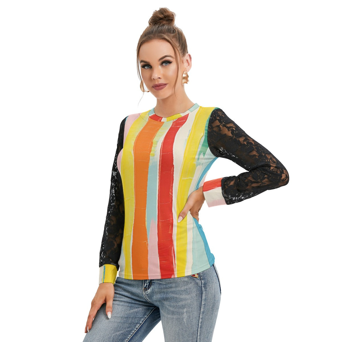 All-Over Print Women's T-shirt And Sleeve With Black Lace