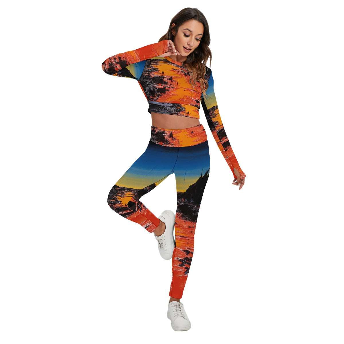 All-Over Print Women's Sport Set With Backless Top And Leggings