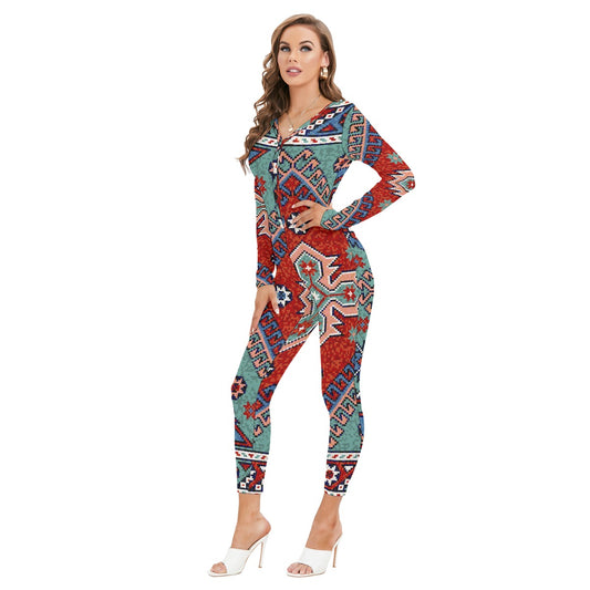 All-Over Print Women's Plunging Neck Jumpsuit