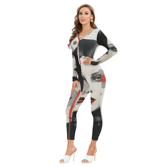 All-Over Print Women's Plunging Neck Jumpsuit
