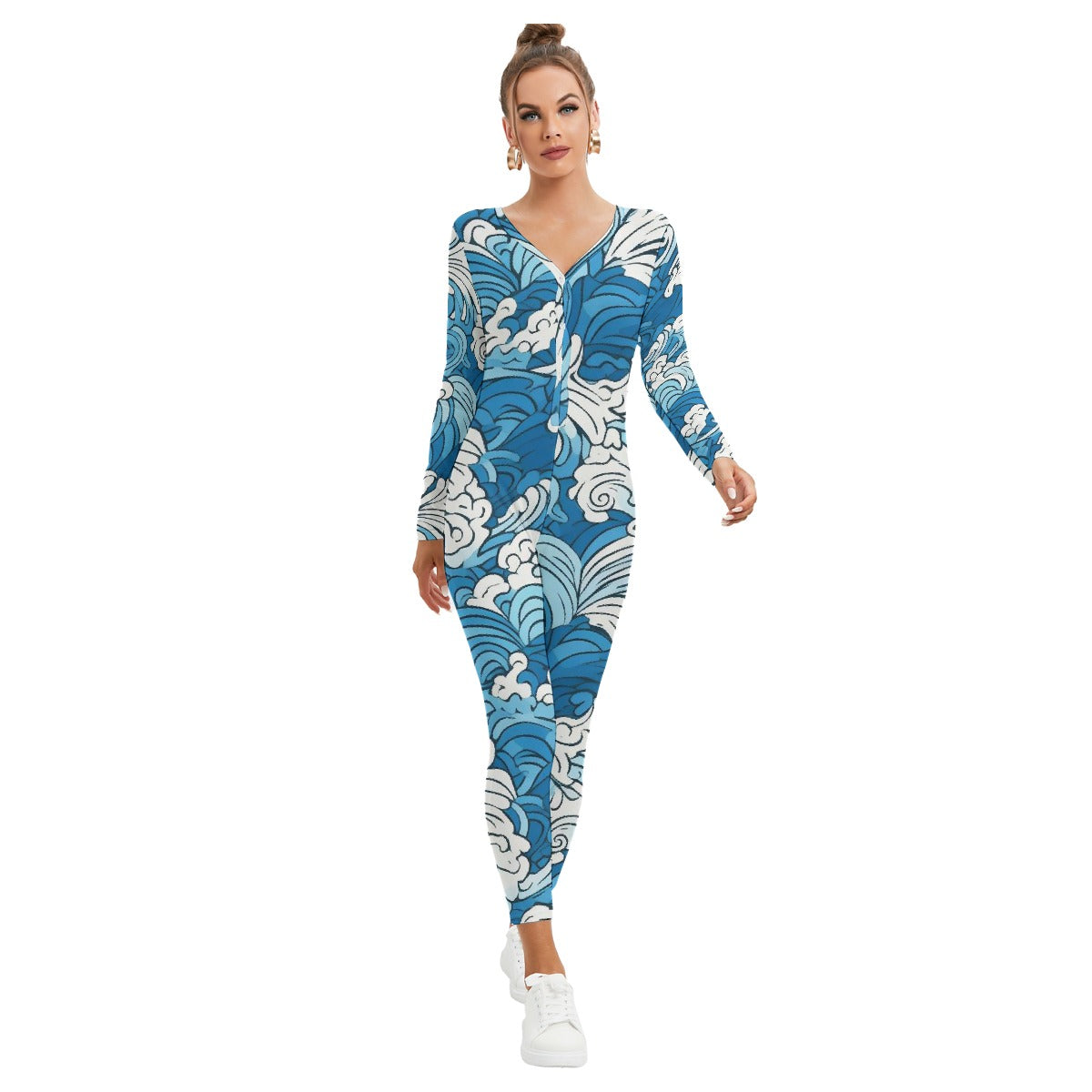 All-Over Print Women's Plunging Neck Jumpsuit