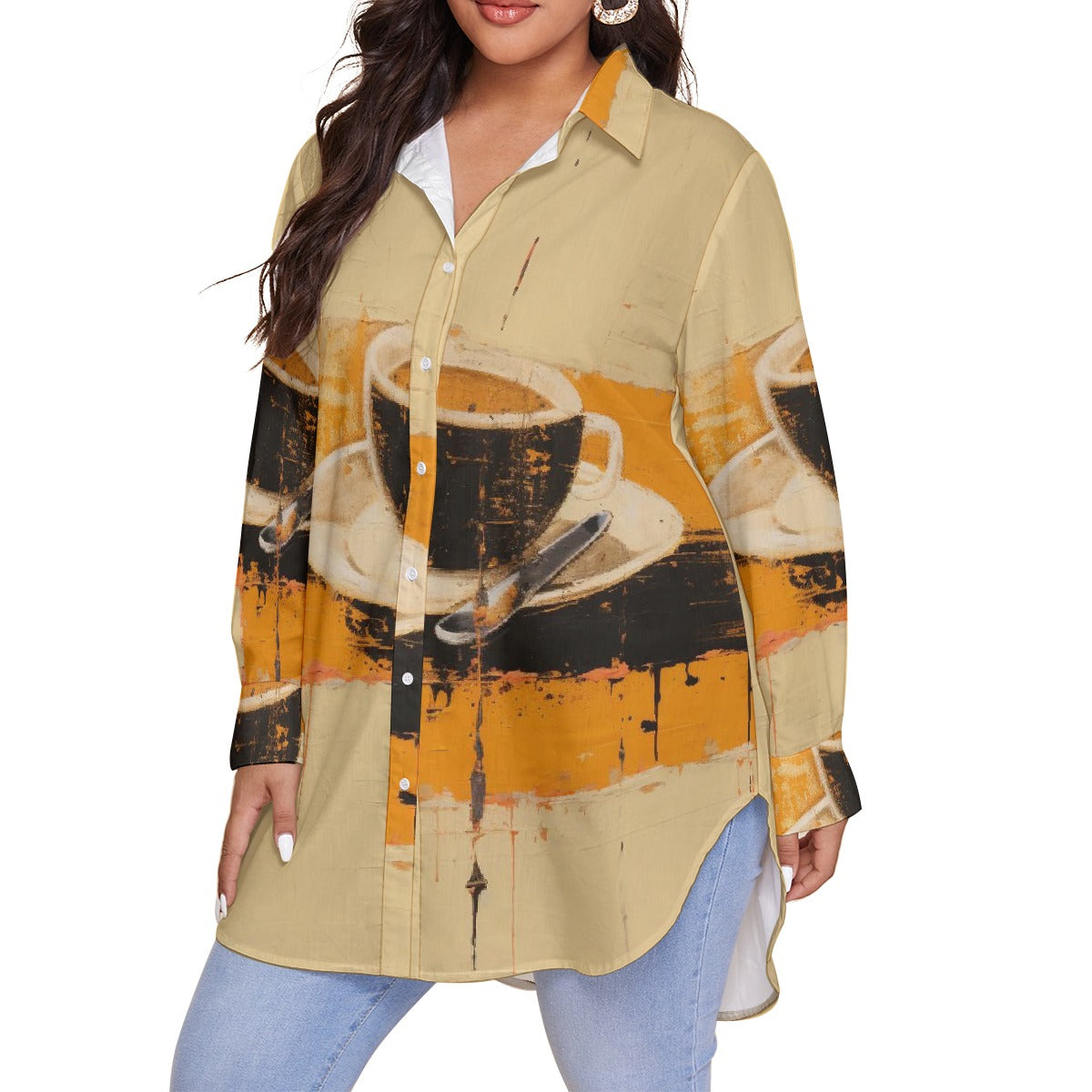 All-Over Print Women's Shirt With Long Sleeve(Plus Size)