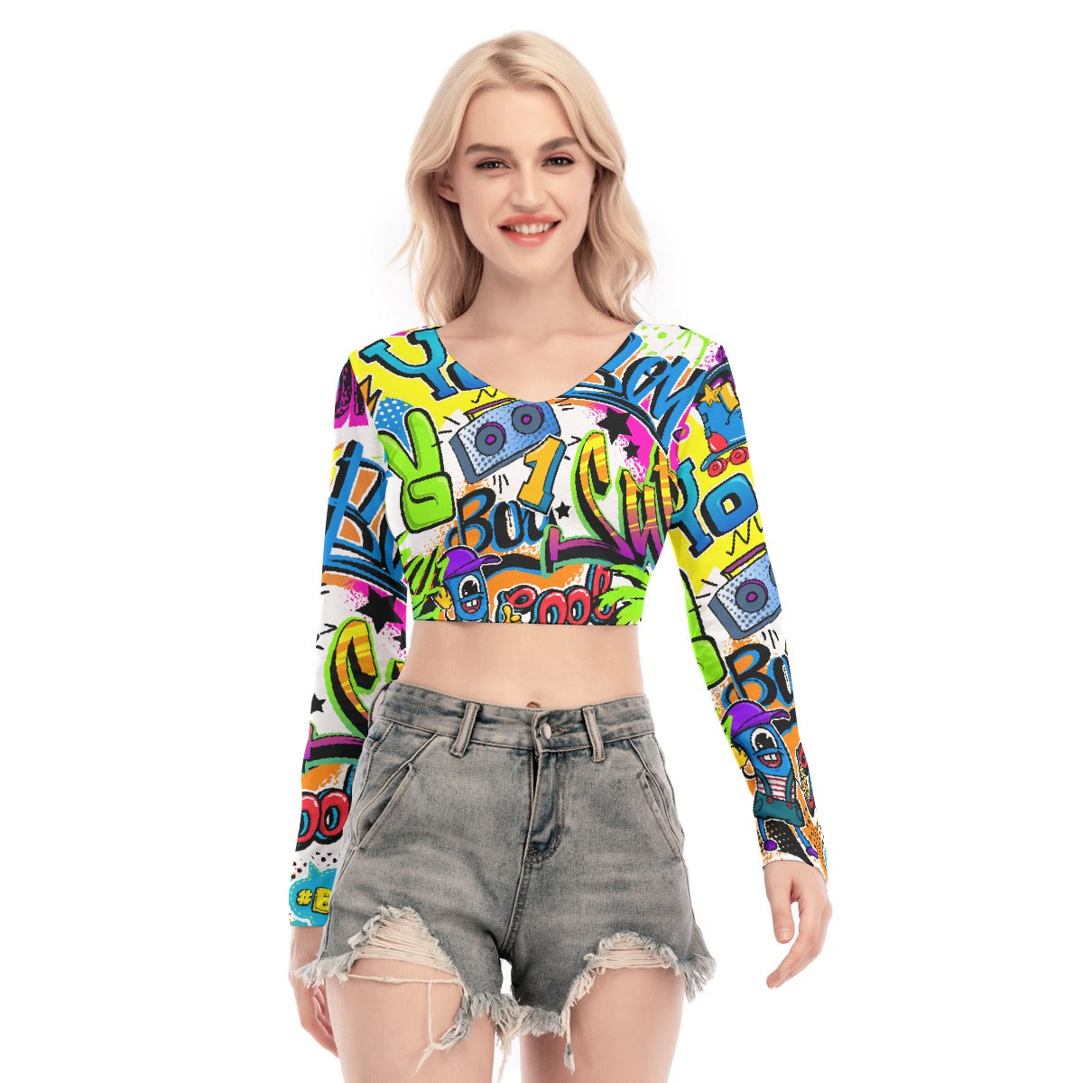 All-Over Print Women's Back Hollow T-shirt With Strap