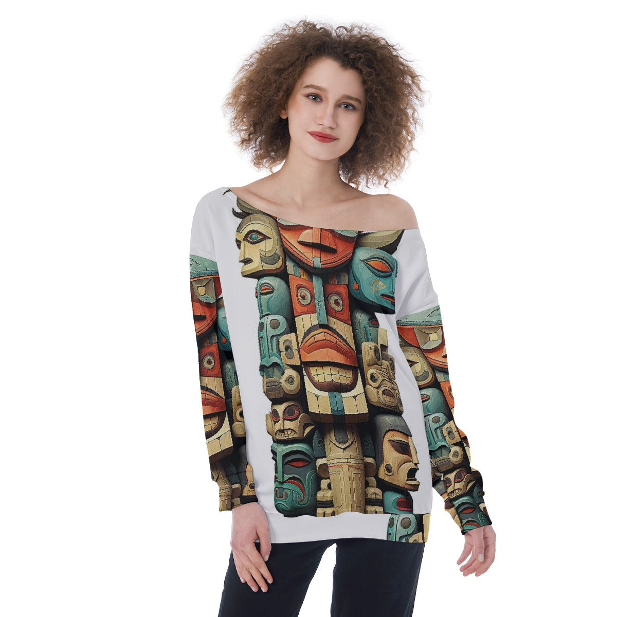 All-Over Print Oversized Women's Off-Shoulder Sweatshirt