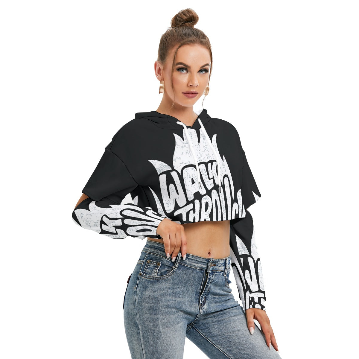All-Over Print Women's Heavy Fleece Hoodie With Hollow Out Sleeve