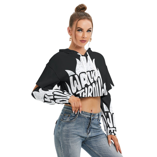 All-Over Print Women's Heavy Fleece Hoodie With Hollow Out Sleeve