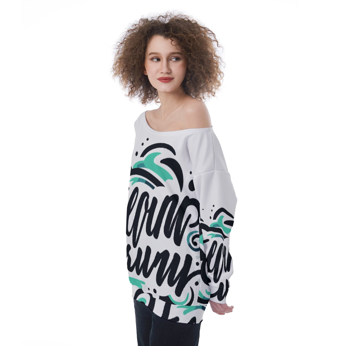 All-Over Print Oversized Women's Off-Shoulder Sweatshirt