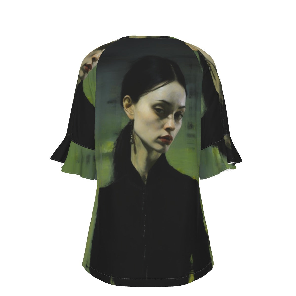 All-Over Print V-neck Women's T-shirt With Bell Sleeve