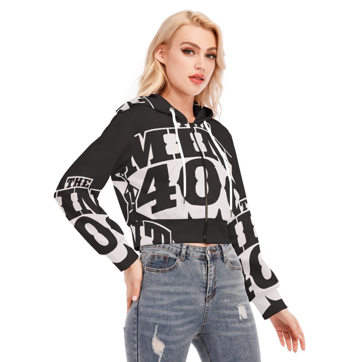 All-Over Print Women's Crop Top Hoodie With Zipper Closure