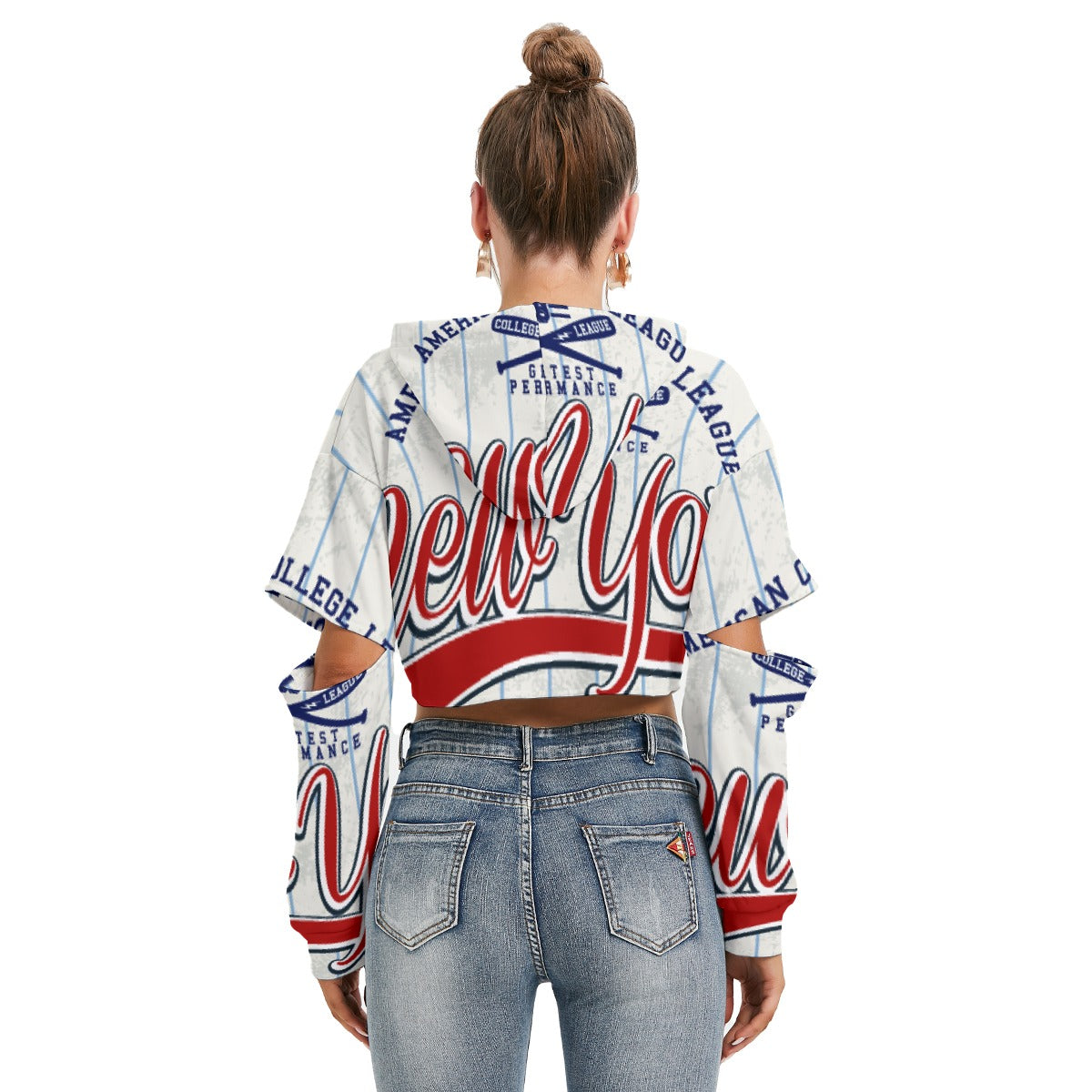 All-Over Print Women's Heavy Fleece Hoodie With Hollow Out Sleeve