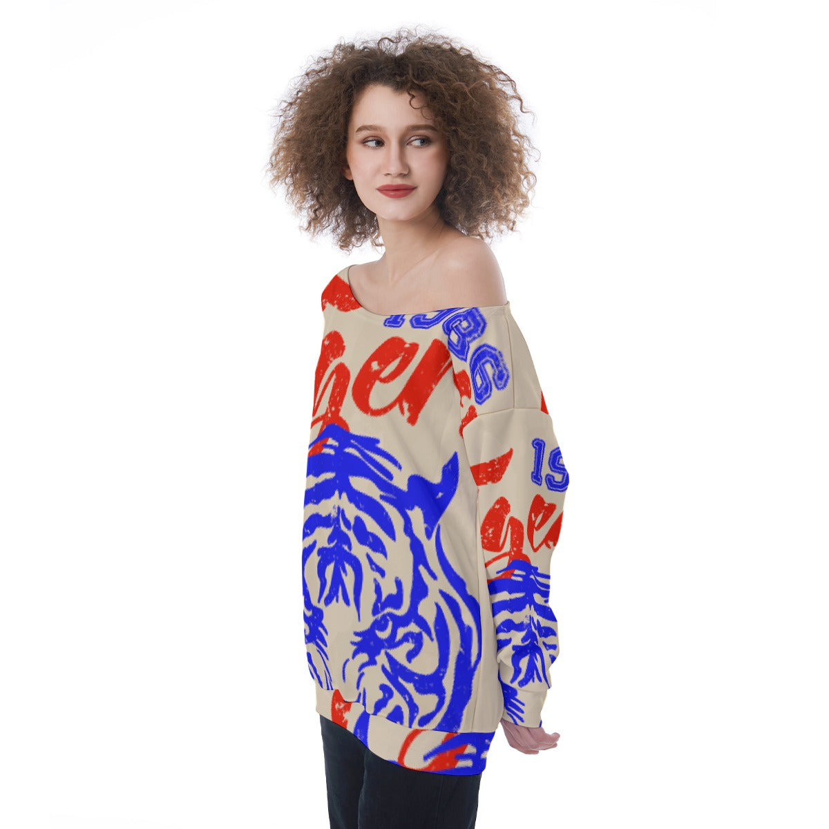 All-Over Print Oversized Women's Off-Shoulder Sweatshirt