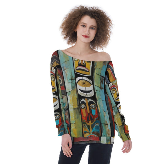 All-Over Print Oversized Women's Off-Shoulder Sweatshirt